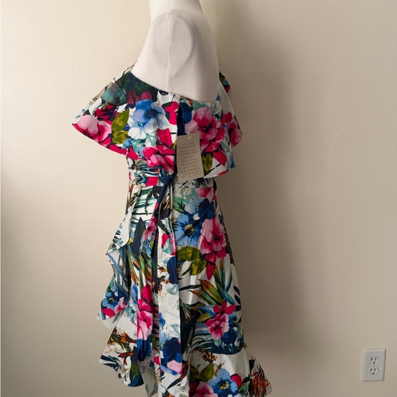 New Boston Proper Vibrant Floral One-Shoulder Dress - Picture 5 of 8
